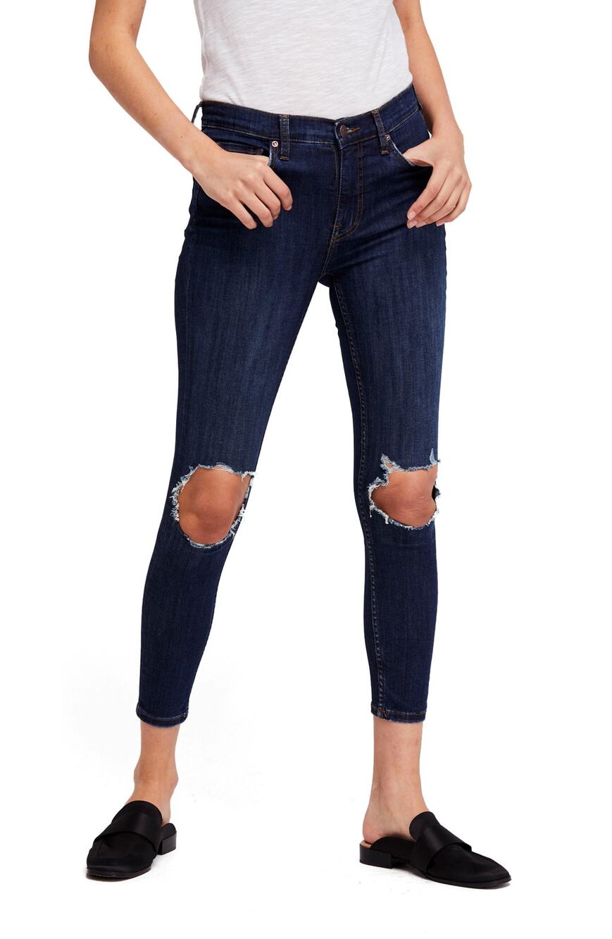 Free People Busted Skinny Jeans 27 Dark Distressed New Fall Winter
